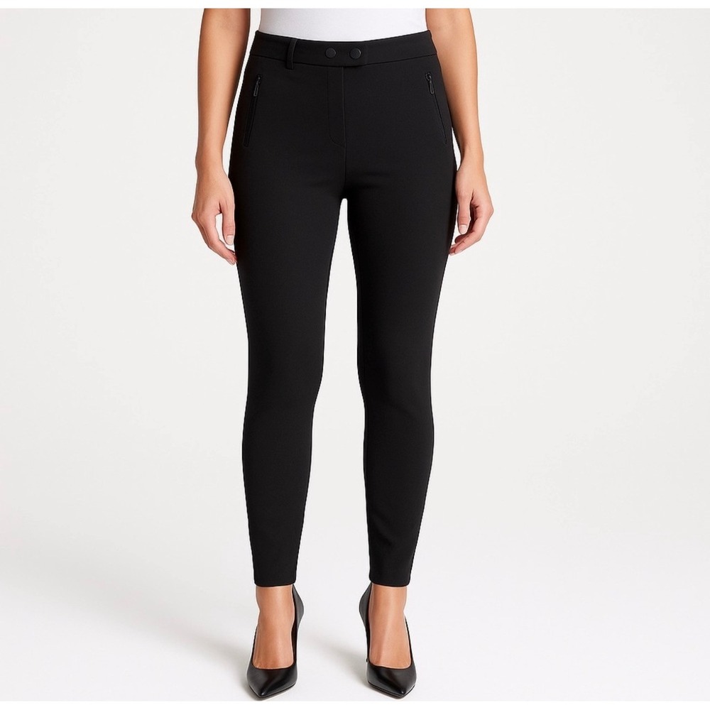 Vince Womens Black Ponte Skinny Pants Seam Detail Zip Pocket Size 6 Stretch